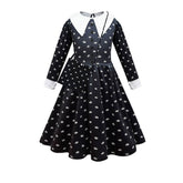 Girls Wednesday Addams Dress Wednesday Cosplay Wig Kids Wednesday Dress with Bag